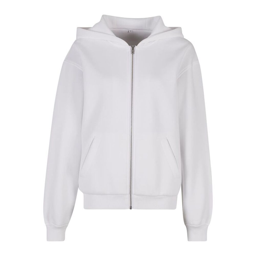 Build Your Brand Womens/Ladies Loose Fit Full Zip Hoodie / White